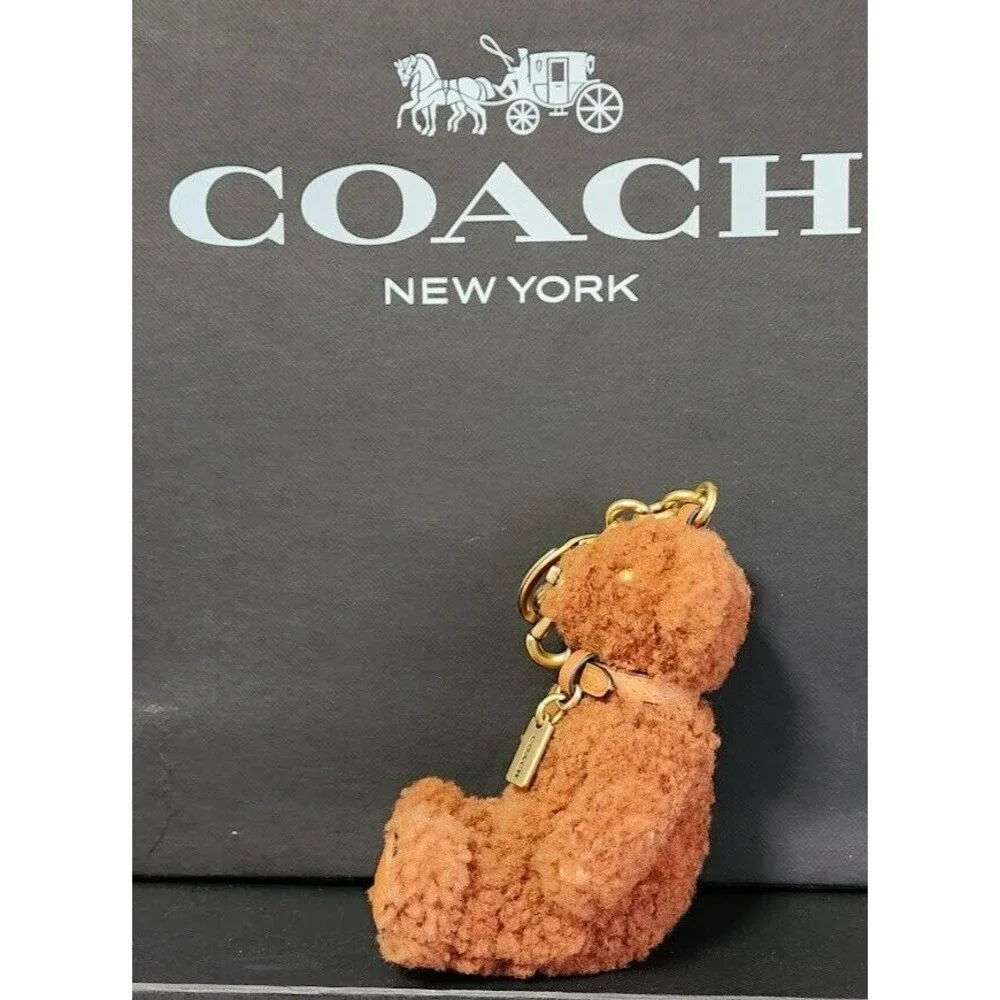 Coach Curly GINGER Gingy Shearling and Leather Teddy Bear Bag Charm  ~V/RARE